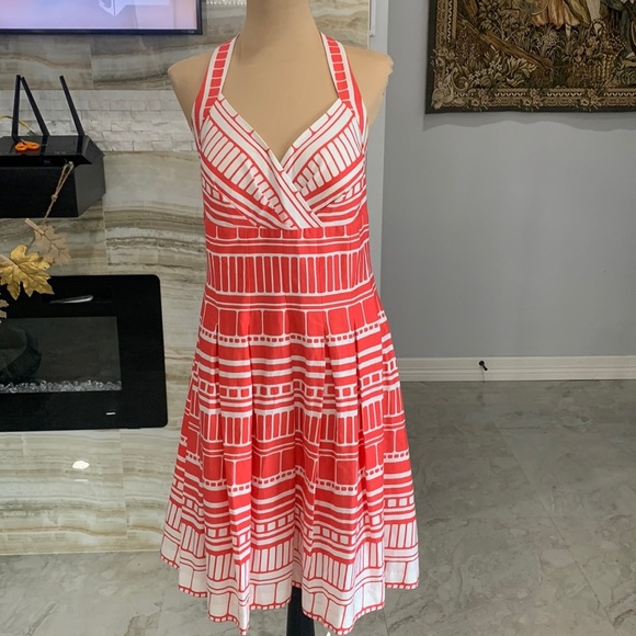 Dress Barn Dresses & Skirts - Coral White Lightly Padded‎ Cross-back Midi Dress.Size 10